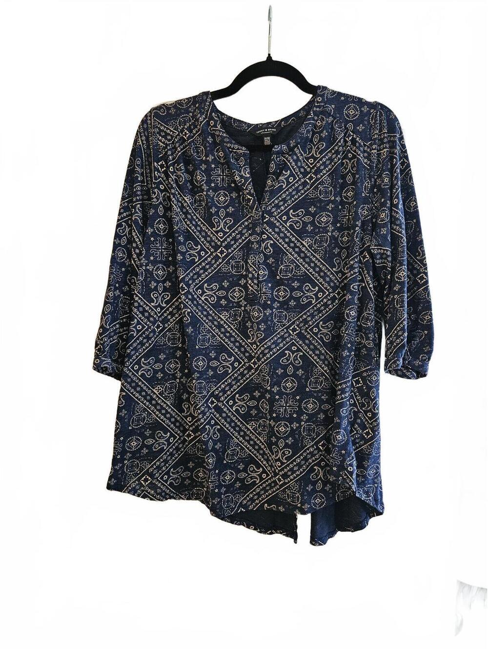 Women's Lucky Brand Bohemian Paisley Pattern in Blue/Beige Size-1X